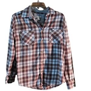 J. Peterman Company Plaid Flannel Shirt Button Up Long Sleeve 2 pkt Men size S